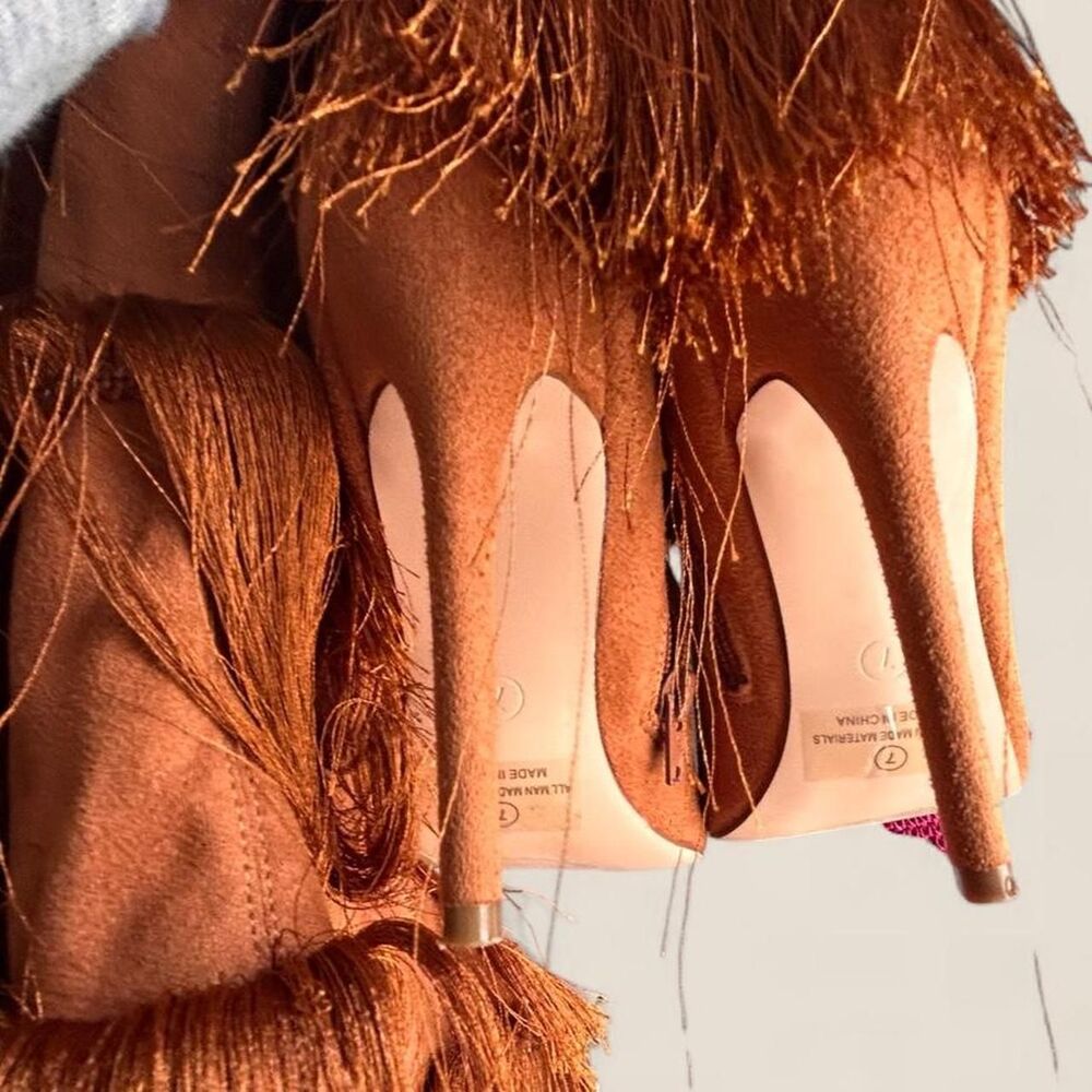long fringe festival Women's Orange Brown knee high Boots size 7 - Picture 7 of 7